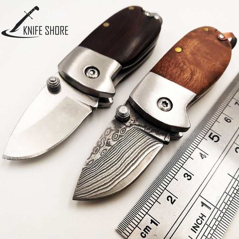 Damascus 440C Blade Wood Handle Outdoor Camping Survival Pocket Knives - knifeshore