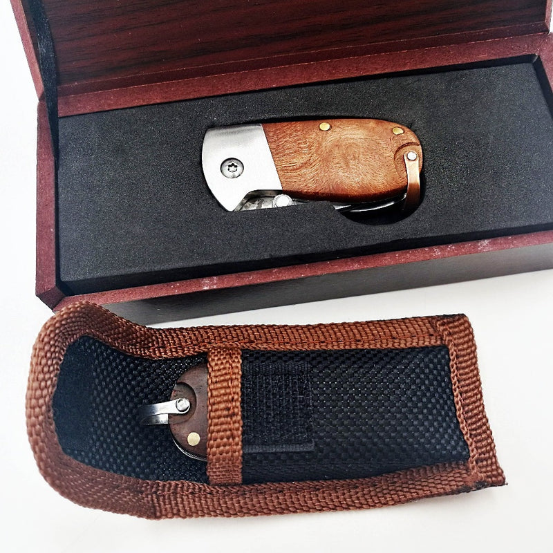 Damascus 440C Blade Wood Handle Outdoor Camping Survival Pocket Knives - knifeshore