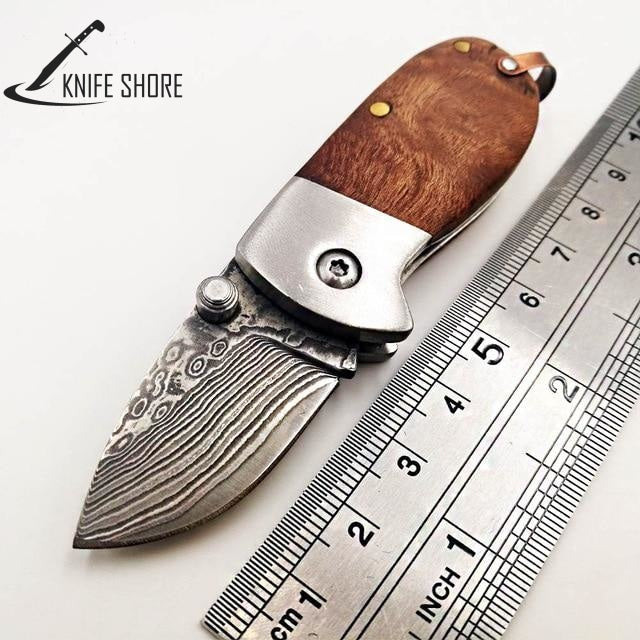 Damascus 440C Blade Wood Handle Outdoor Camping Survival Pocket Knives - knifeshore