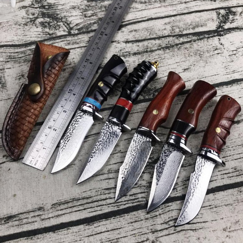 HANDMADE CAMPING DAMASCUS STEEL STRAIGHT KNIFE - knifeshore