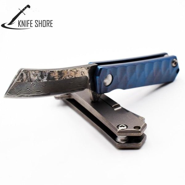 Titanium Damascus Blade Pocket Knife - knifeshore