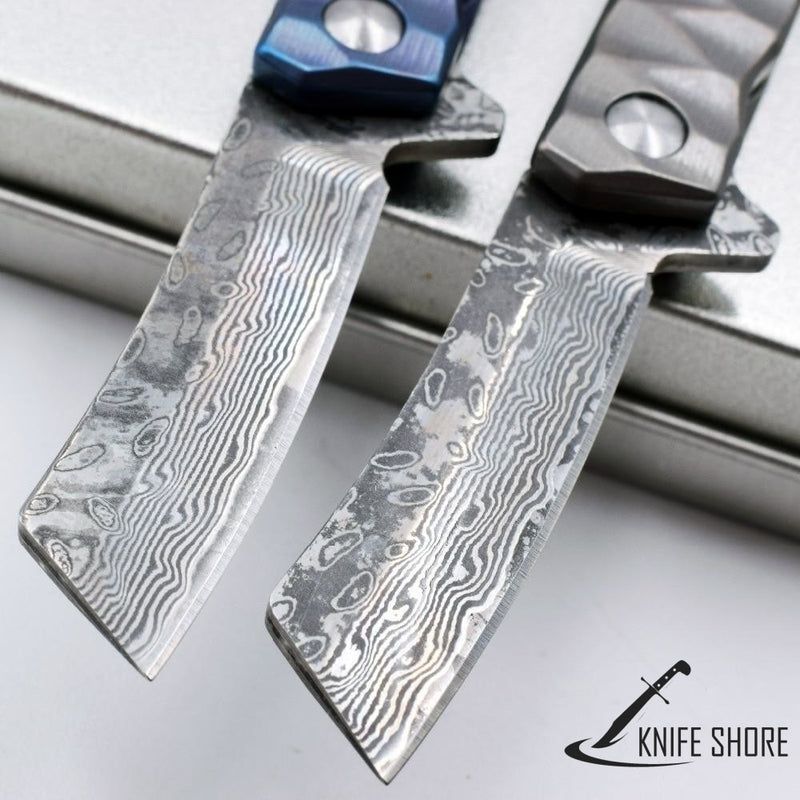 Titanium Damascus Blade Pocket Knife - knifeshore