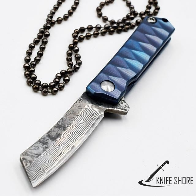 Titanium Damascus Blade Pocket Knife - knifeshore