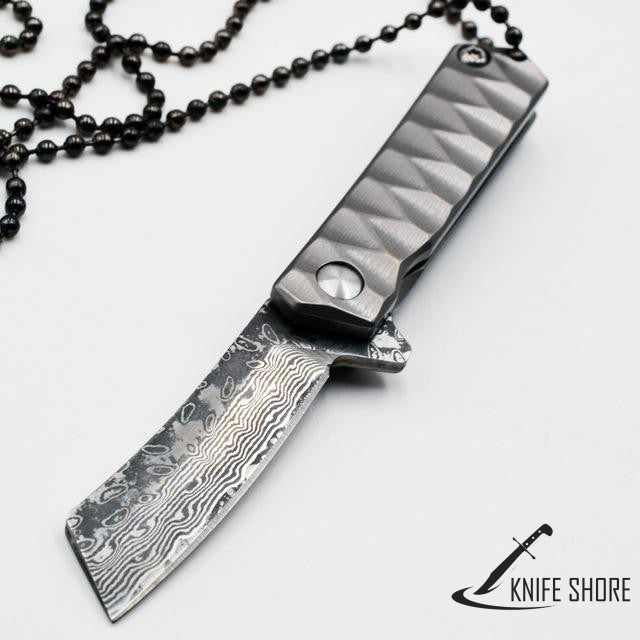 Titanium Damascus Blade Pocket Knife - knifeshore