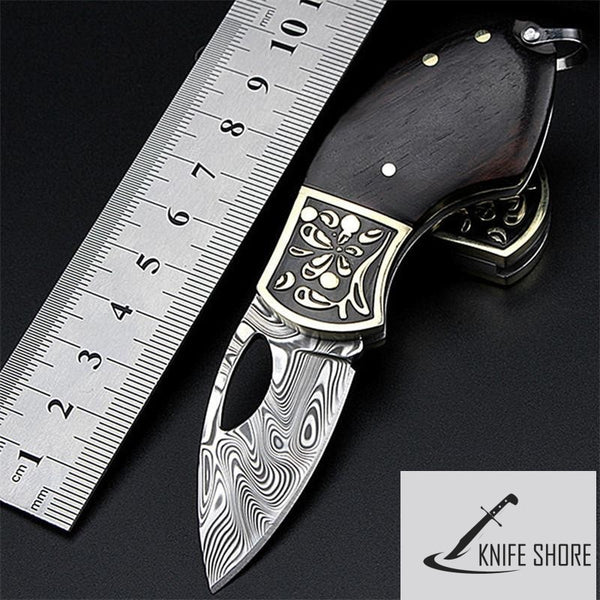 DAMASCUS STAINLESS STEEL MINI FOLDING KNIFE - knifeshore