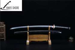 HANDMADE KATANA JAPANESE SILVER MILITARY GRADE T10 STEEL LEAF PATTERN CLAY REAL SAMURAI SWORD - knifeshore