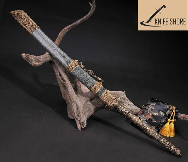 handmade chinese swords real swords copper sharkskin Clay craft - knifeshore