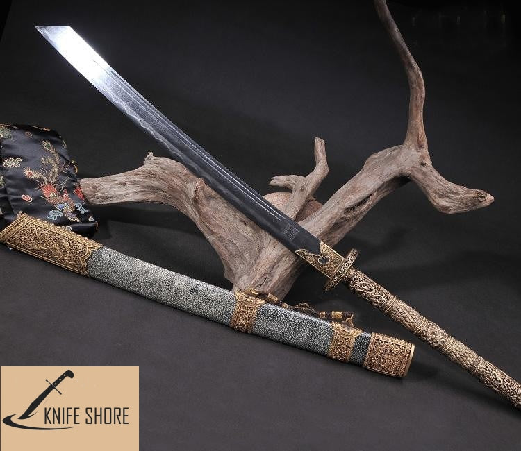 handmade chinese swords real swords copper sharkskin Clay craft - knifeshore