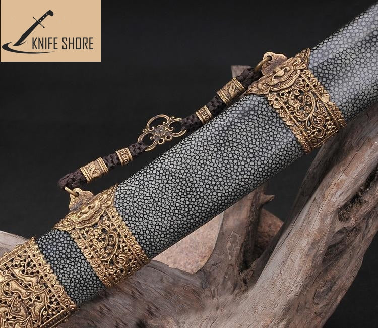 handmade chinese swords real swords copper sharkskin Clay craft - knifeshore