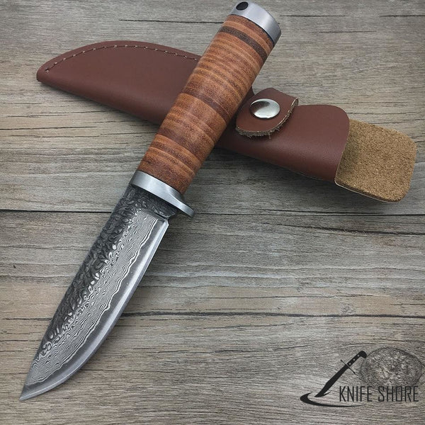 DAMASCUS HIGH CARBON STEEL HUNTING FIXED TACTICAL KNIFE - knifeshore