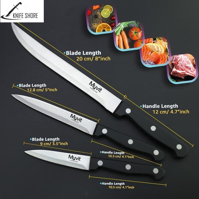 HIGH CARBON STAINLESS STEEL 3.5, 5, 5.8 INCH 3 PIECES SET 3CR13 420C JAPANESE CHEF KNIFE - knifeshore