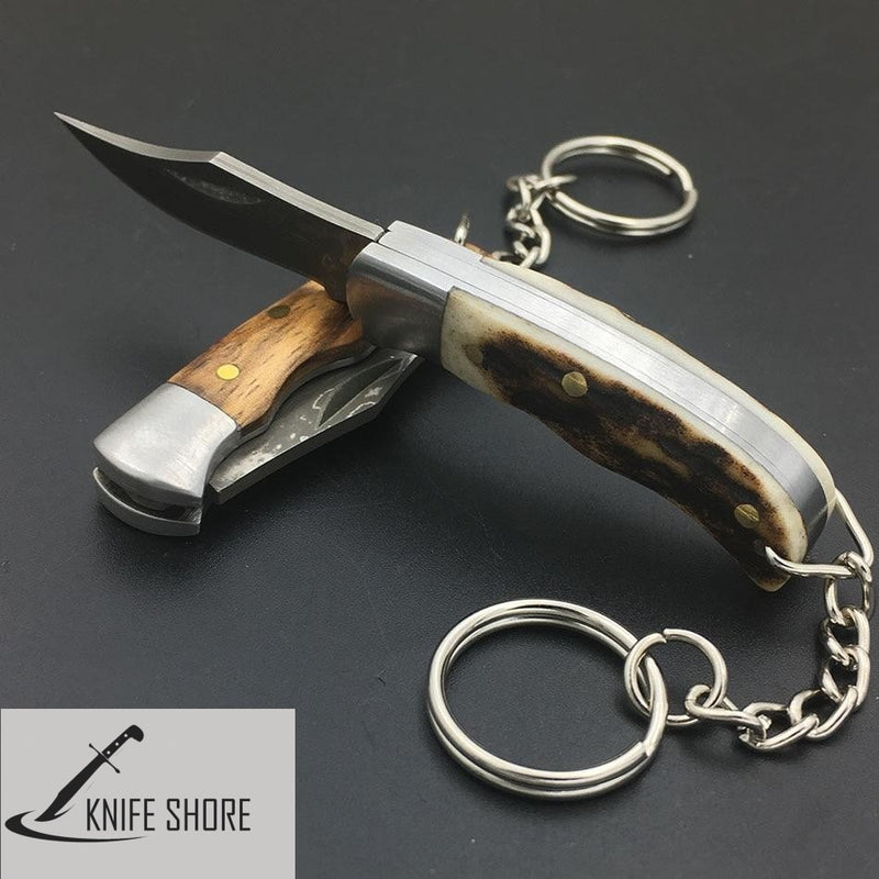 DAMASCUE STEEL PATTERN TACTICAL KNIFE WITH WOODEN/ANTLER HORN HANDLE - knifeshore