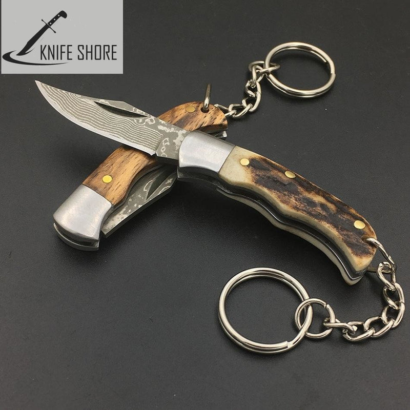 DAMASCUE STEEL PATTERN TACTICAL KNIFE WITH WOODEN/ANTLER HORN HANDLE - knifeshore