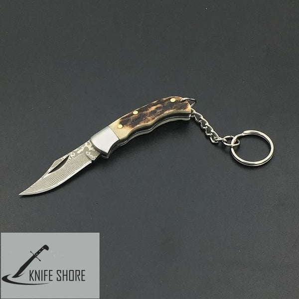 DAMASCUE STEEL PATTERN TACTICAL KNIFE WITH WOODEN/ANTLER HORN HANDLE - knifeshore