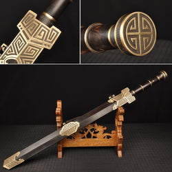 HAN DYNASTY FULLY HANDMADE DAMASCUS FOLDED STEEL SWORD - knifeshore