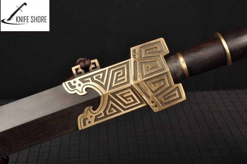 HAN DYNASTY FULLY HANDMADE DAMASCUS FOLDED STEEL SWORD - knifeshore