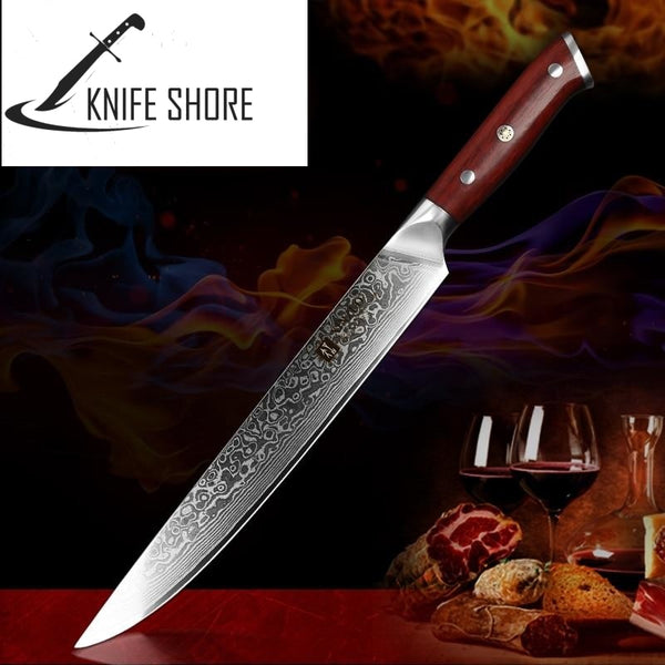 PROFESSIONAL DAMASCUS STEEL 10 INCHES SLICING KNIFE - knifeshore