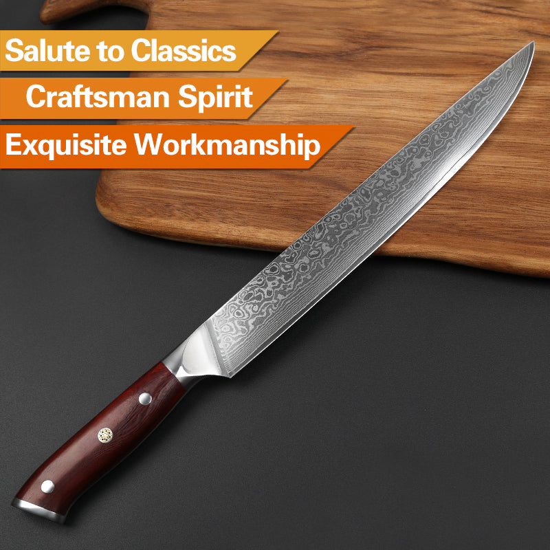 PROFESSIONAL DAMASCUS STEEL 10 INCHES SLICING KNIFE - knifeshore