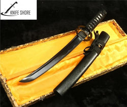 HANDMADE JAPANESE TANTO BLACK HIGH CARBON STEEL SWORD - knifeshore