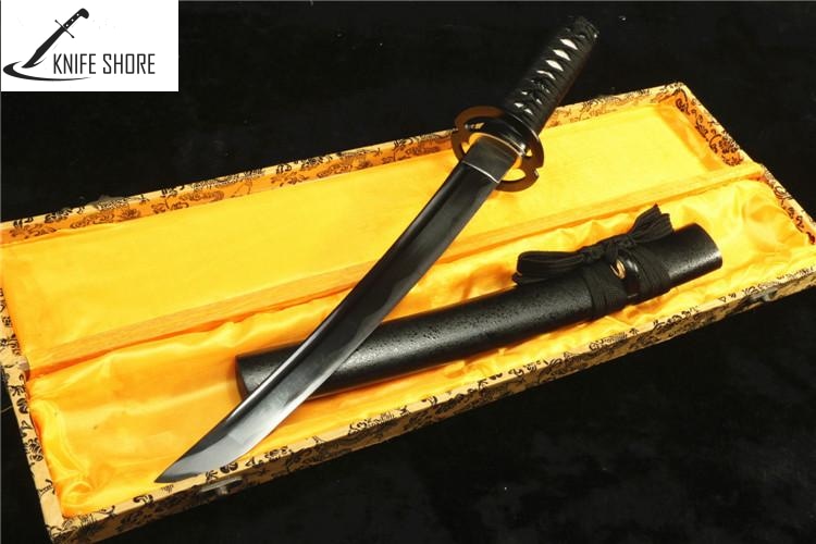 HANDMADE JAPANESE TANTO BLACK HIGH CARBON STEEL SWORD - knifeshore