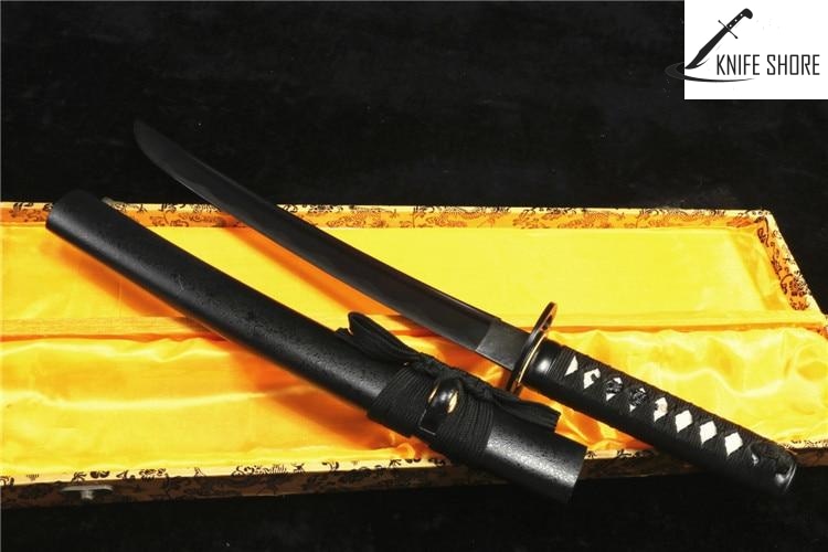 HANDMADE JAPANESE TANTO BLACK HIGH CARBON STEEL SWORD - knifeshore