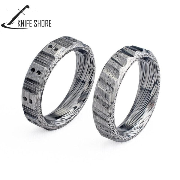 19MM FLAME PATTERN RING METAL EXQUISITE EDC DAMASCUS STEEL SCRATCH RESISTANT RUST PREVENT RING - knifeshore