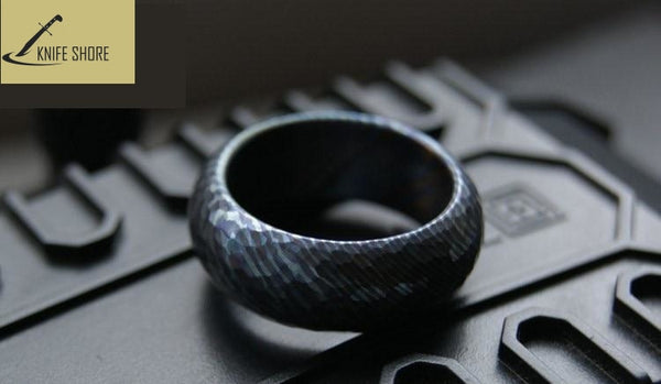 CUSTOM MADE TITANIUM HORSE GRAVEL PATTERN RING - knifeshore