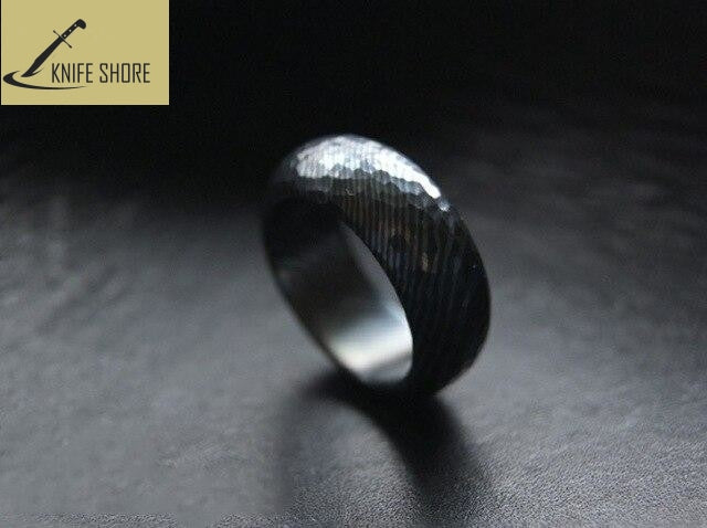 CUSTOM MADE TITANIUM HORSE GRAVEL PATTERN RING - knifeshore