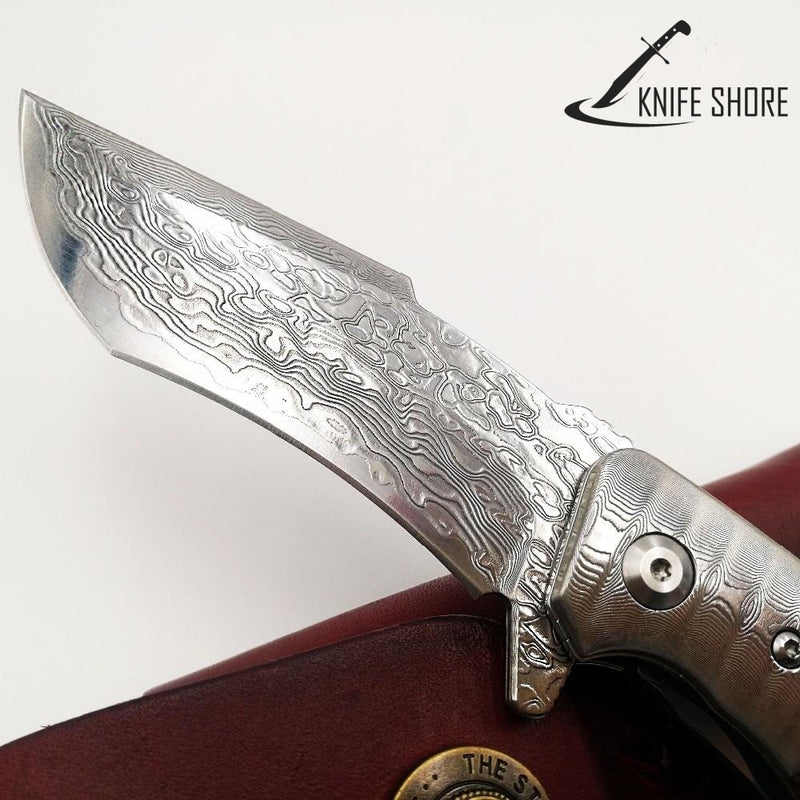 Damascus Blade Wood Handle Combat Pocket Knives - knifeshore