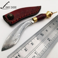 DAMASCUS BLADE WOOD HANDLE CAMPING MINI SURVIVAL KNIFE - knifeshore