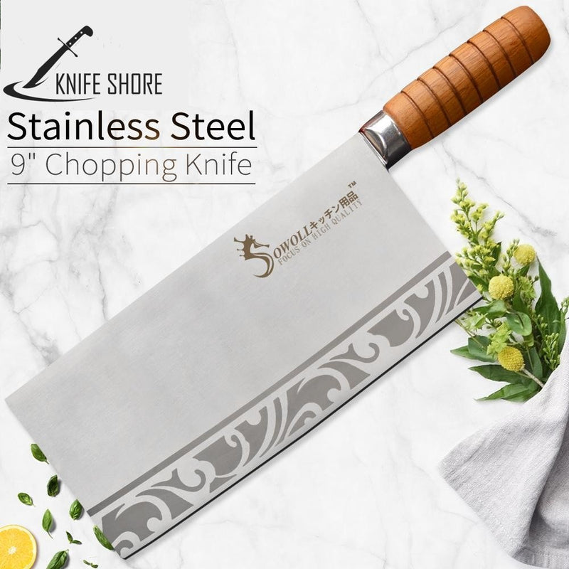 SOWOLL 9 INCH CHEF KNIFE MEAT CLEAVER 7CR17 STAINLESS STELL KNIFE - knifeshore