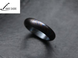 18.5MM CUSTOM HANDMADE PAIR OF HIGH-END MATERAILS TITANIUM ALLOY DAMASCUS RING EDC COUPLE RING - knifeshore