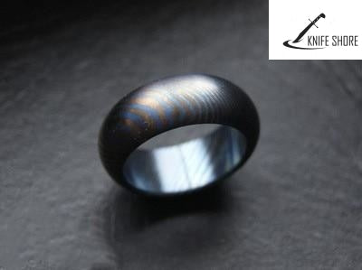 18.5MM CUSTOM HANDMADE PAIR OF HIGH-END MATERAILS TITANIUM ALLOY DAMASCUS RING EDC COUPLE RING - knifeshore