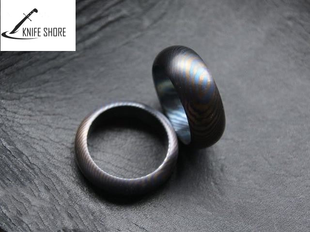 18.5MM CUSTOM HANDMADE PAIR OF HIGH-END MATERAILS TITANIUM ALLOY DAMASCUS RING EDC COUPLE RING - knifeshore