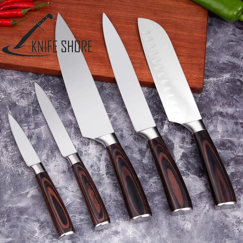 PROFESSIONAL JAPANESE 7CR17 HIGH CARBON STAINLESS STEEL 5PCS KITCHEN KNIVES SET - knifeshore